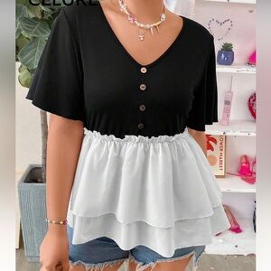 SHEIN Black and White Layered Blouse